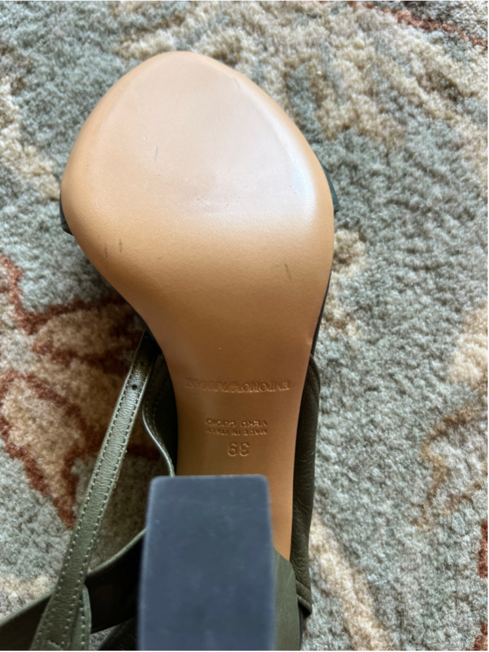 Emporio Armani Ostrich-Embossed Wedge Sandals in Olive Green 39/9 - Picture 7 of 10
